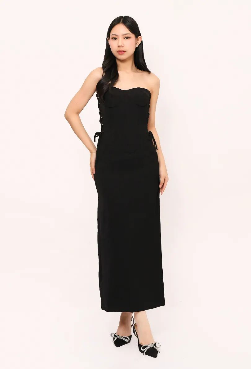 YVE BOLD Elegant Black Corset Maxi Dress